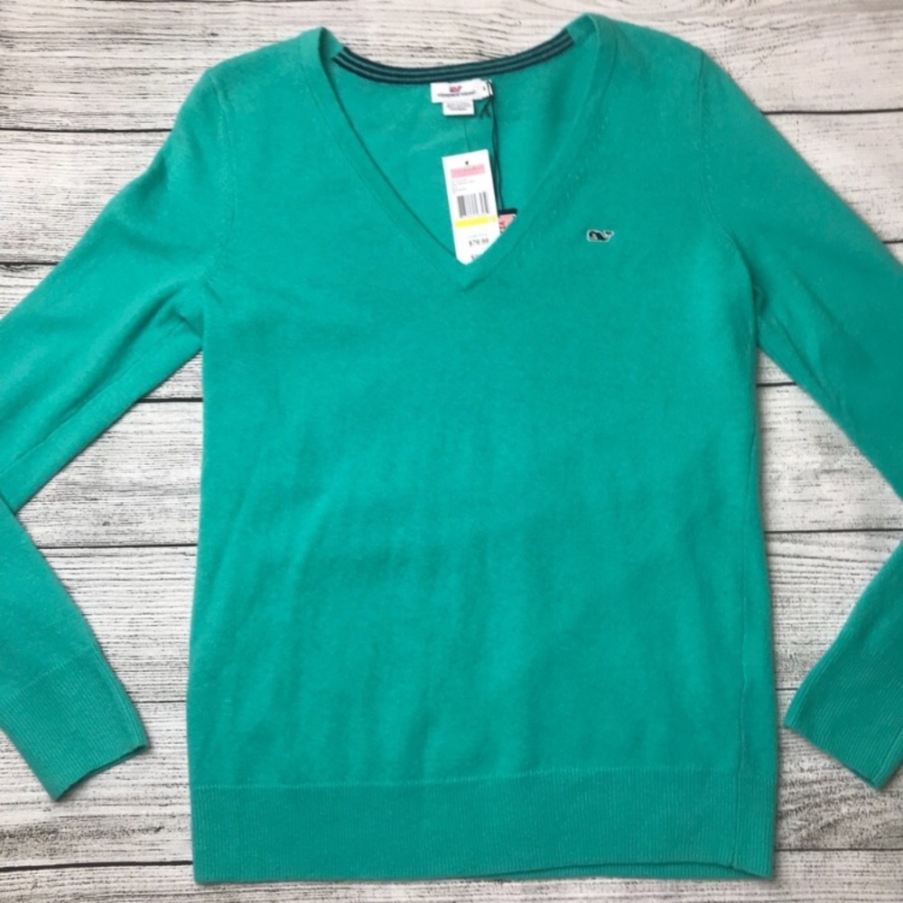 Vineyard Vines | Teal VNECK Lambswool Sweater